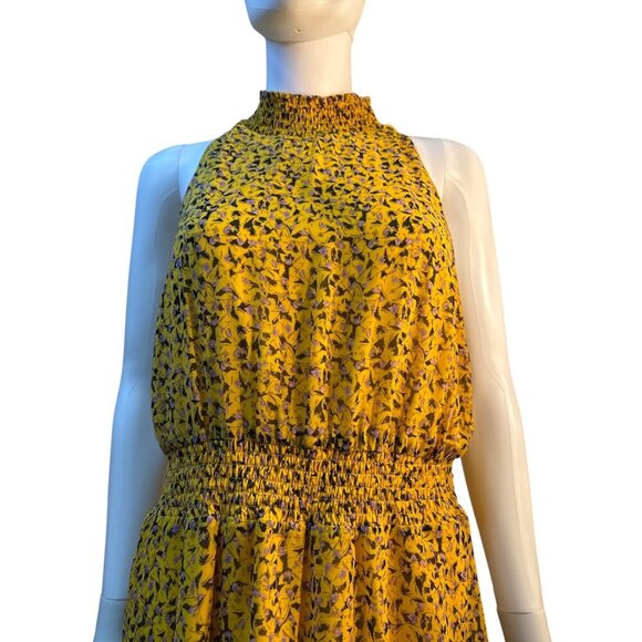 Sam Edelman Yellow Sleeveless Floral Smocked Waist Midi Dress Size 14 EUC - Picture 3 of 6